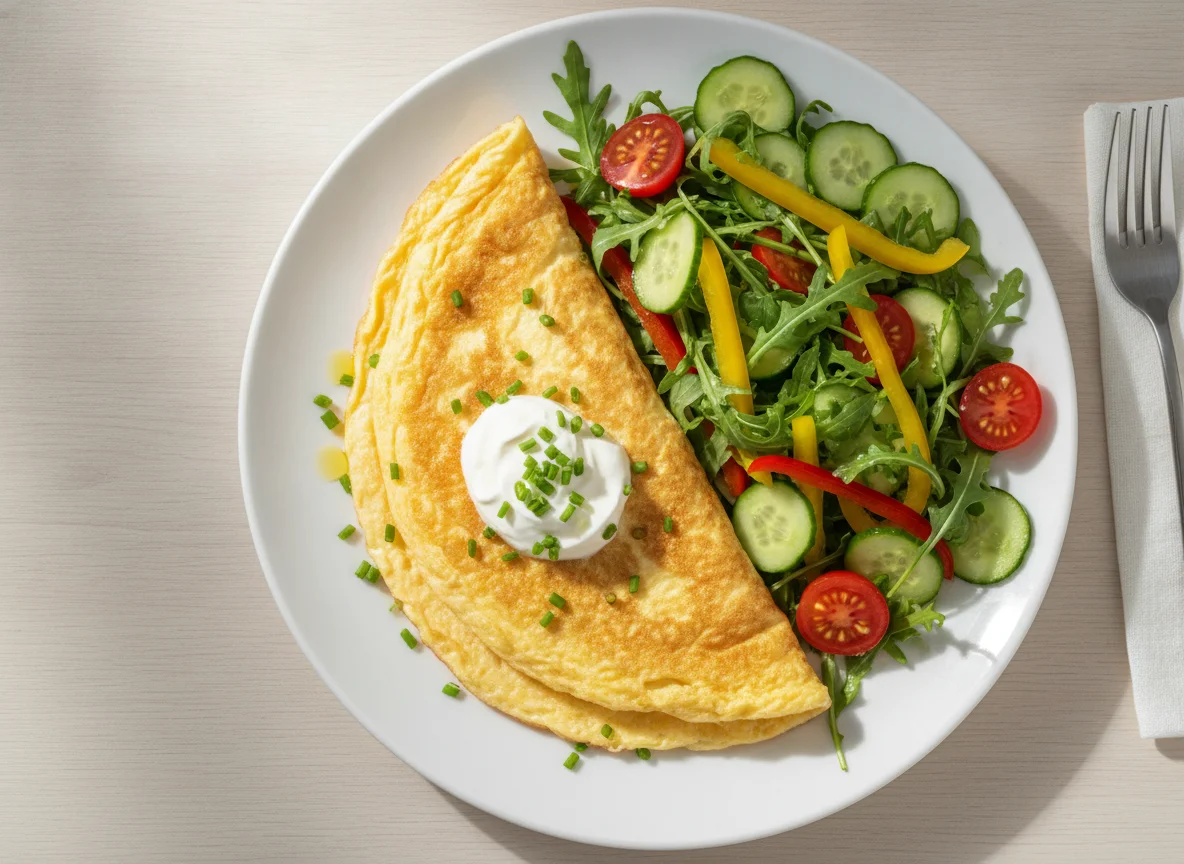 Omelette with fresh vegetable salad photo