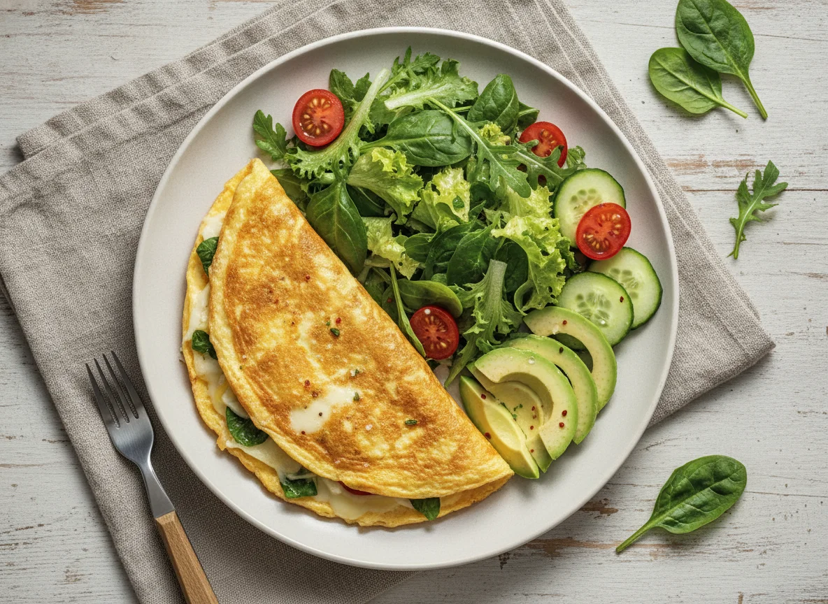 Omelette with mixed salad and avocado photo