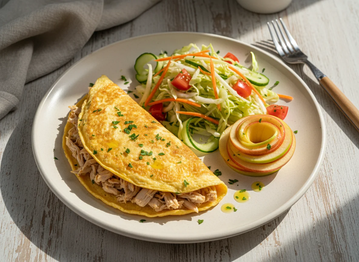 Omelette with Salad and Apple photo