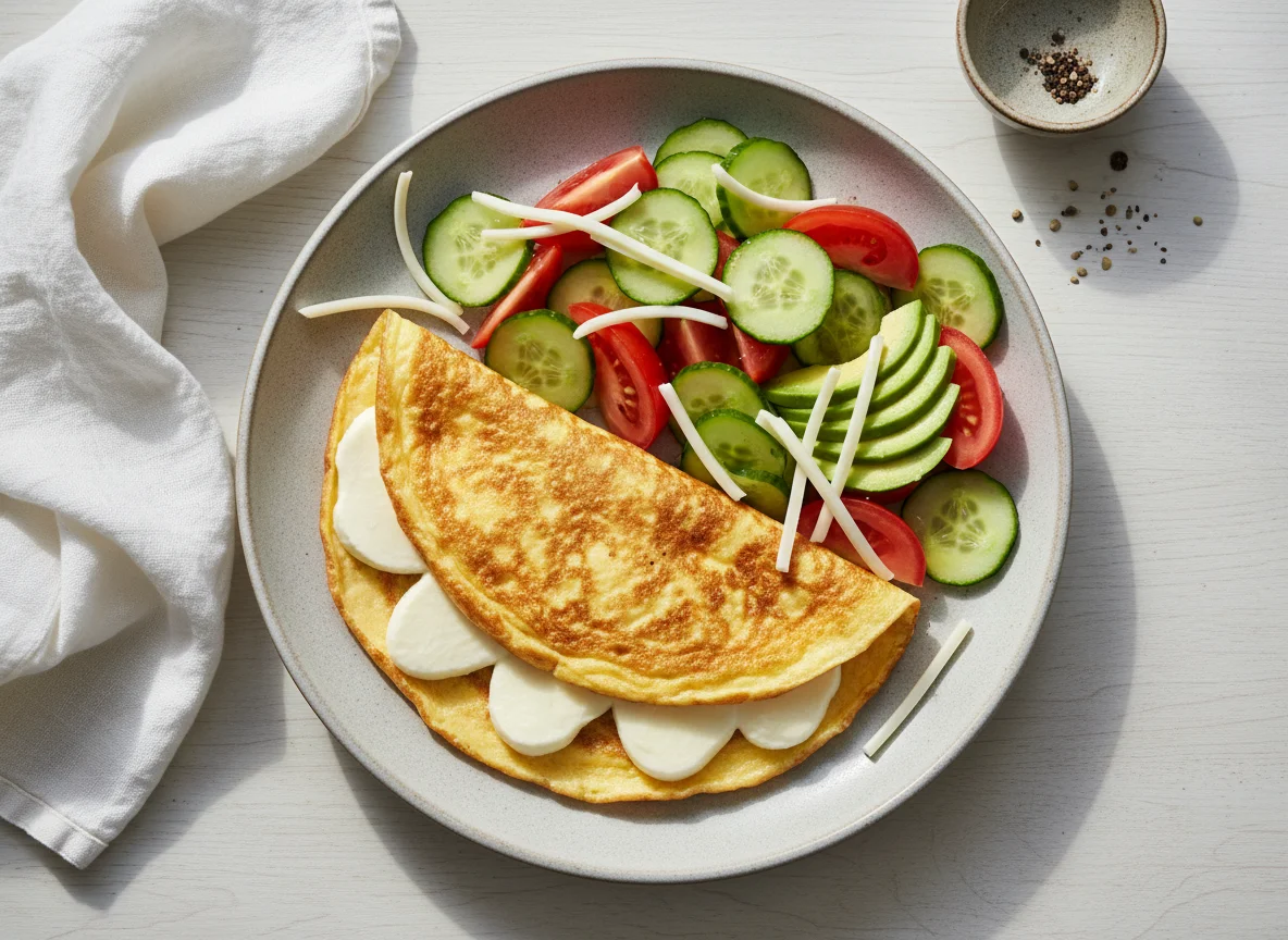 Omelette with Salad and Cheese photo