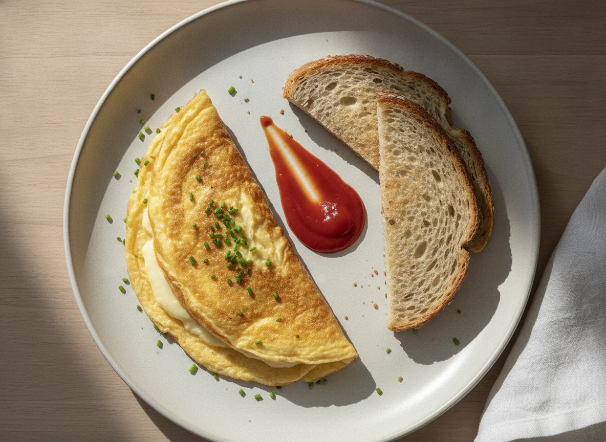 Omelette with Toast and Ketchup photo