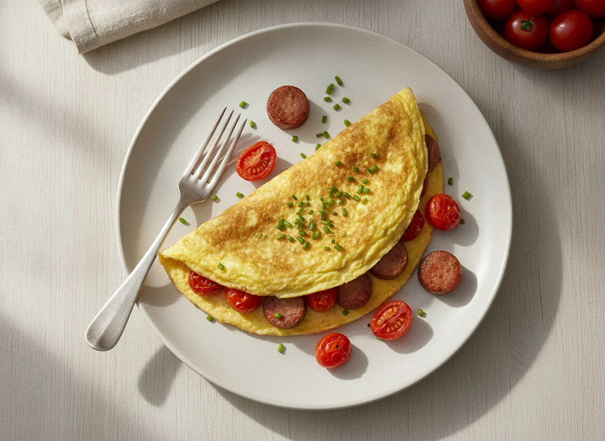 Omelette with Tomatoes and Sausage photo