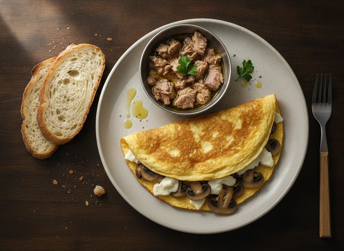Omelette with tuna and bread photo