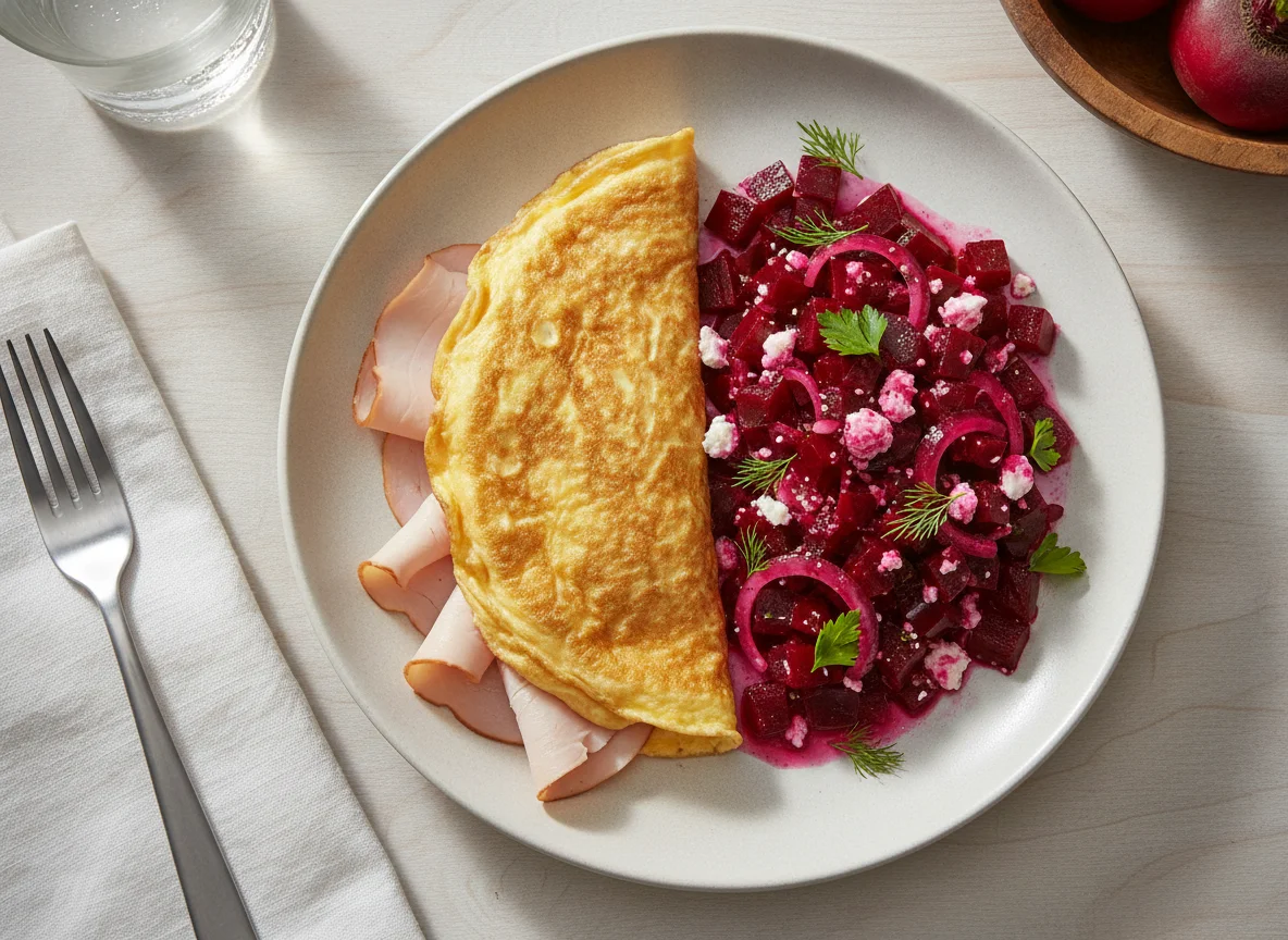 Omelette with Turkey Ham and Beet Salad photo