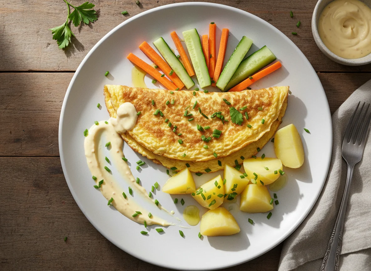 Omelette with vegetables and sauce photo