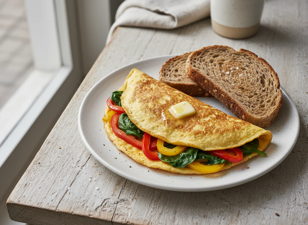 Omelette with Vegetables and Whole Grain Bread photo