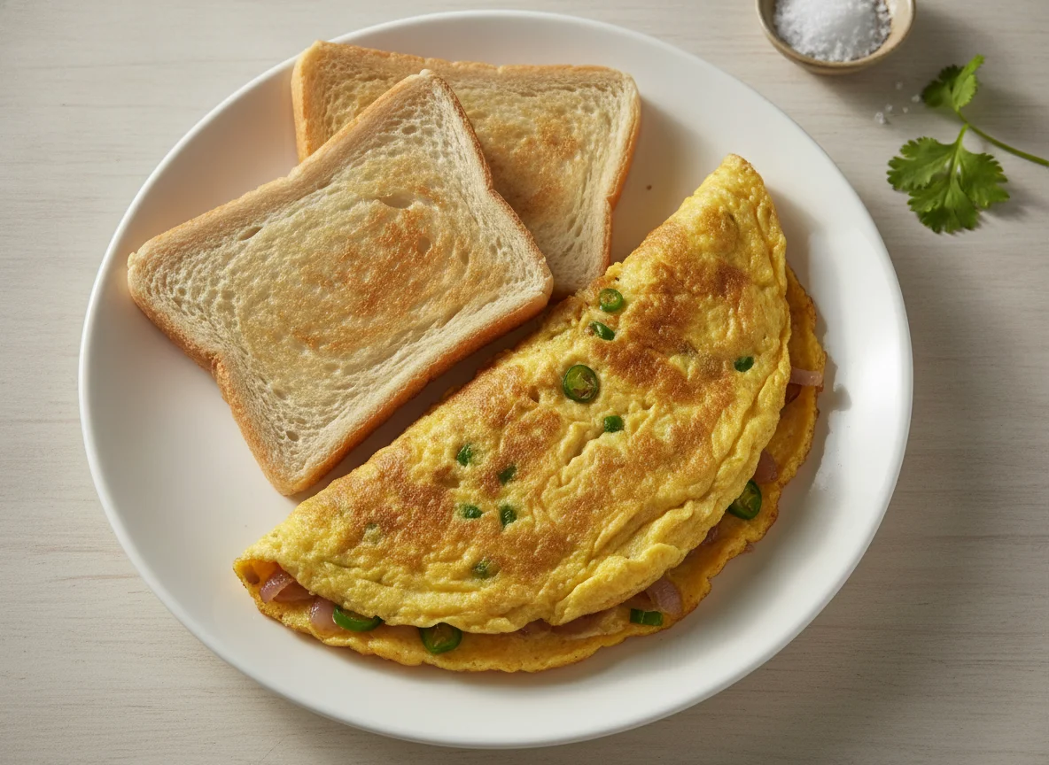 Omelette with white toast photo