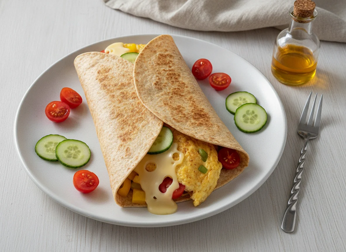 Omelette wrap with cheese and vegetables photo