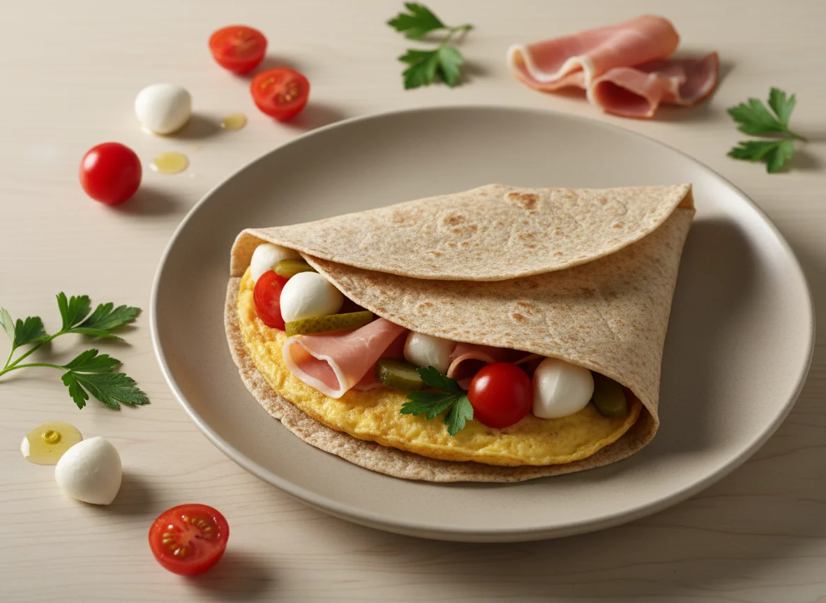 Omelette wrap with vegetables and mozzarella photo