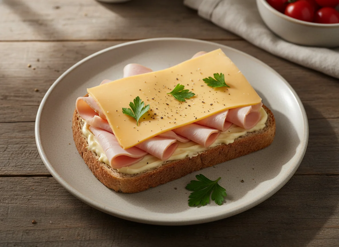 Open Sandwich with Ham and Cheese photo