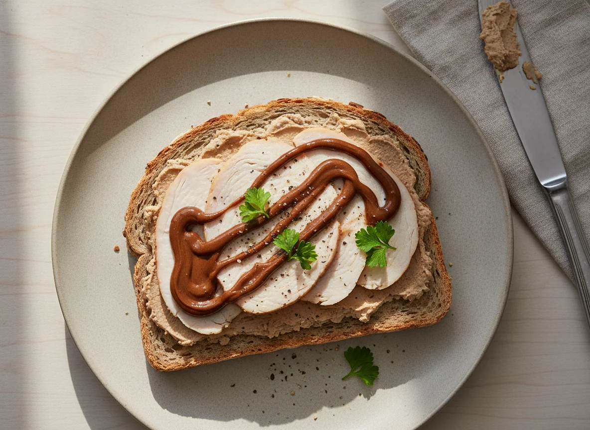 Open sandwich with pate or sliced meat and spread photo