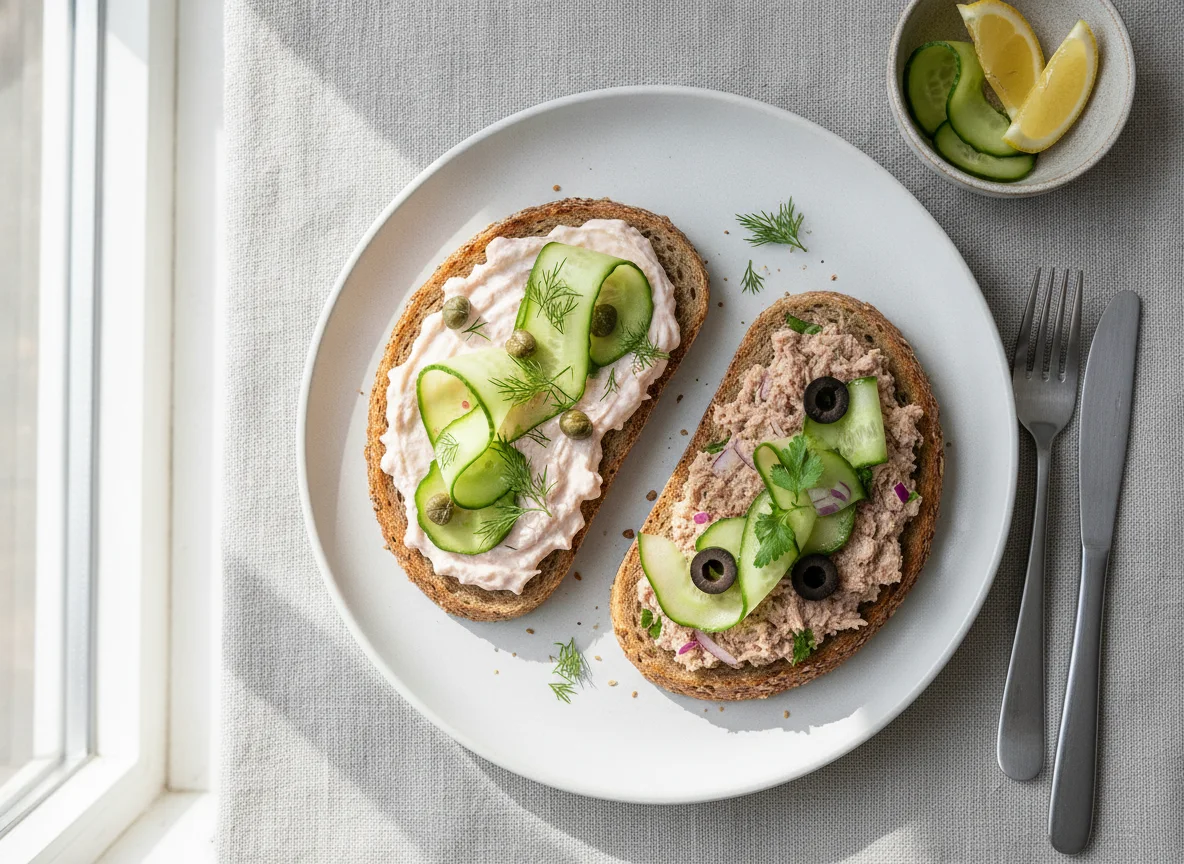 Open Sandwiches with Tuna/Salmon Spread and Cucumber photo