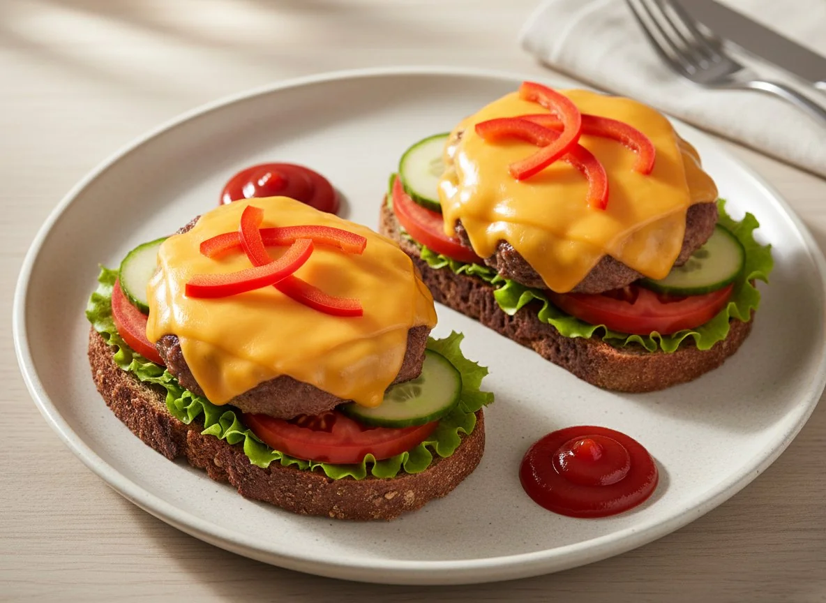 Open-faced burger sandwiches photo