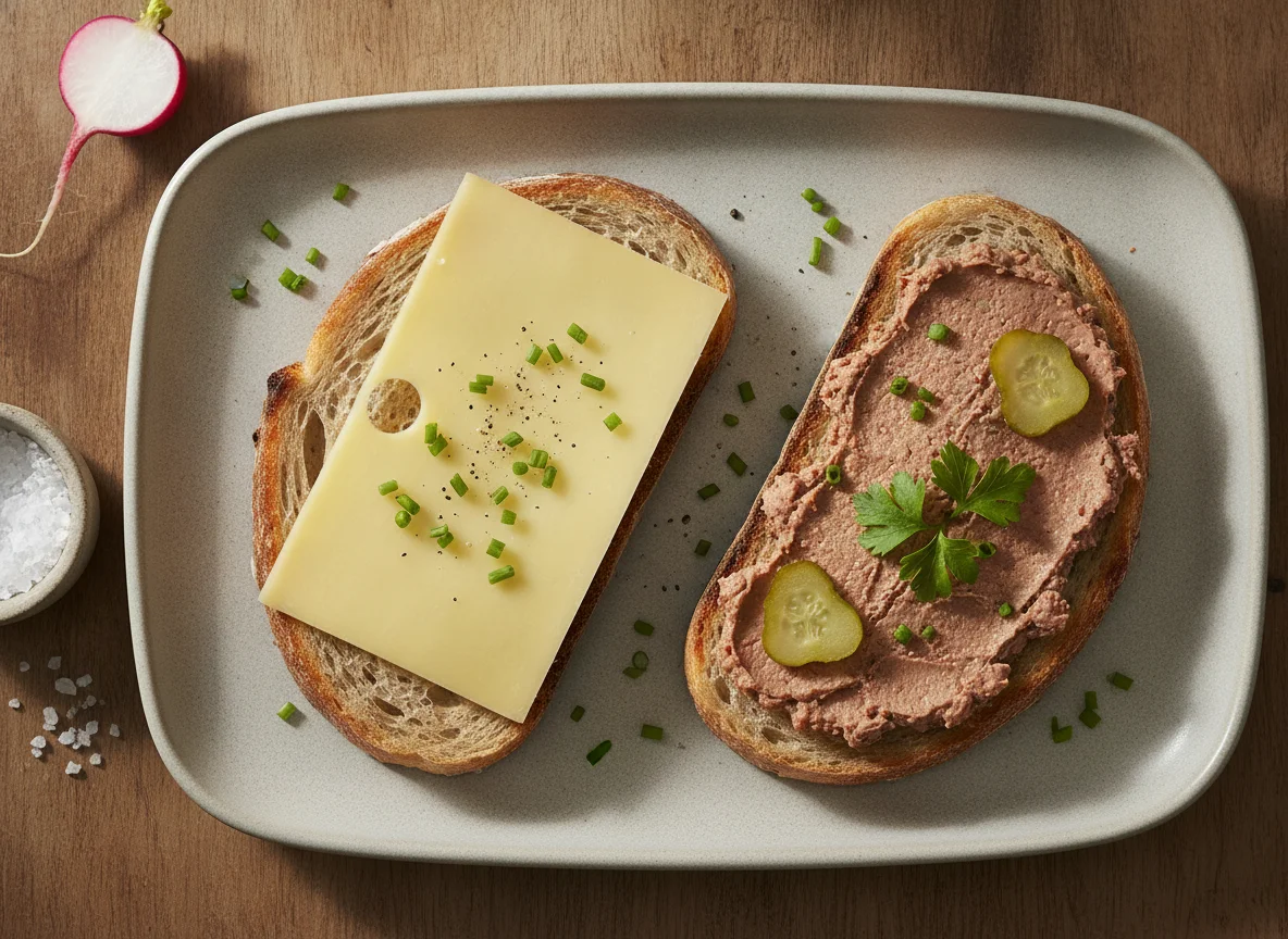 Open-faced cheese sandwiches with liverpâté photo