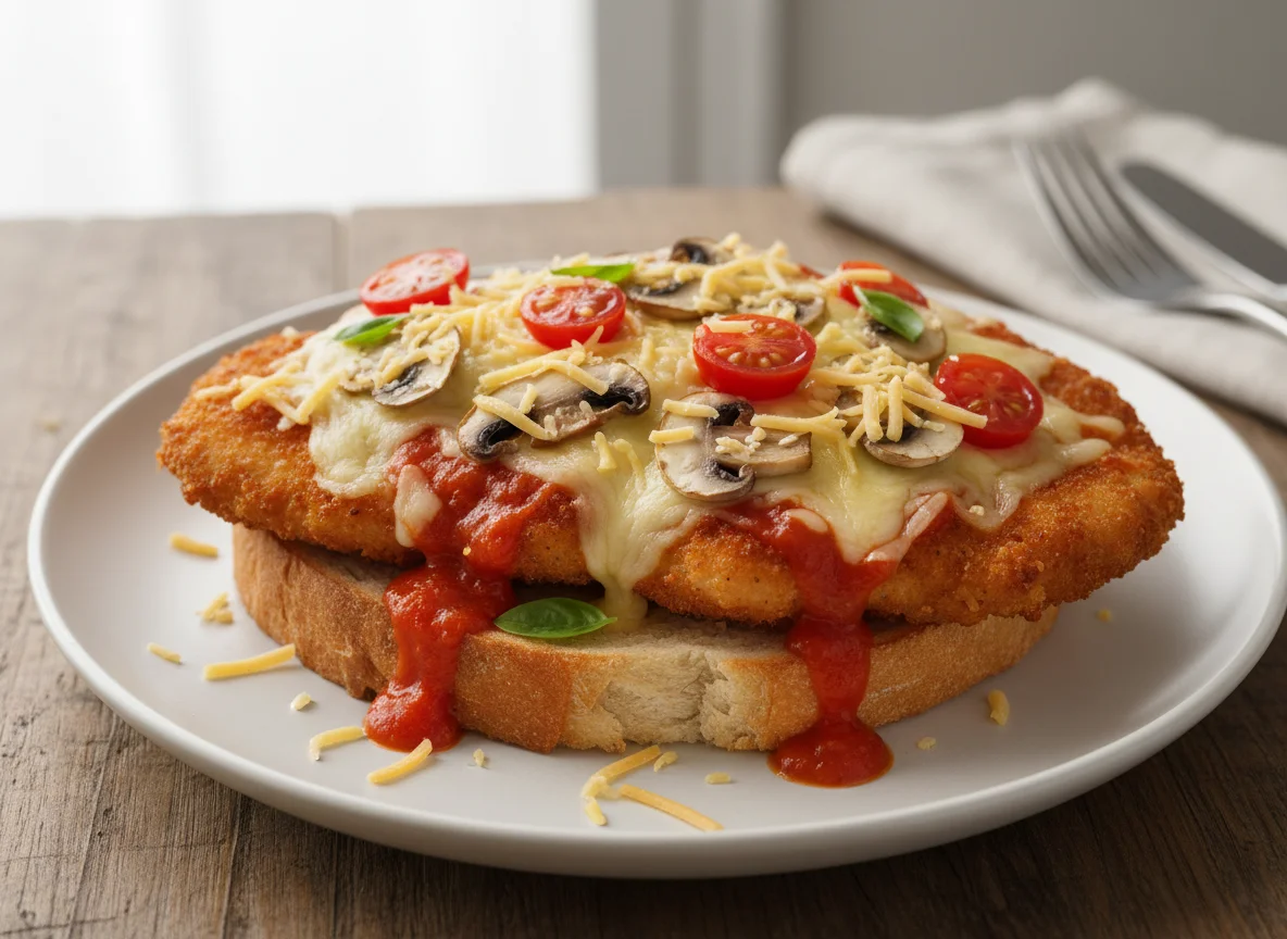 Open-faced Chicken Schnitzel Sandwich photo