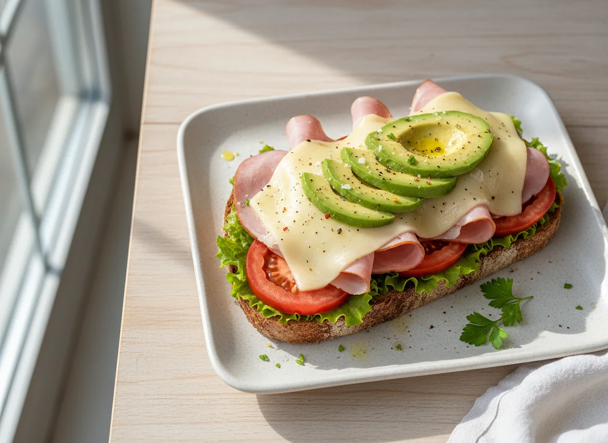 Open-faced Ham and Avocado Sandwich photo