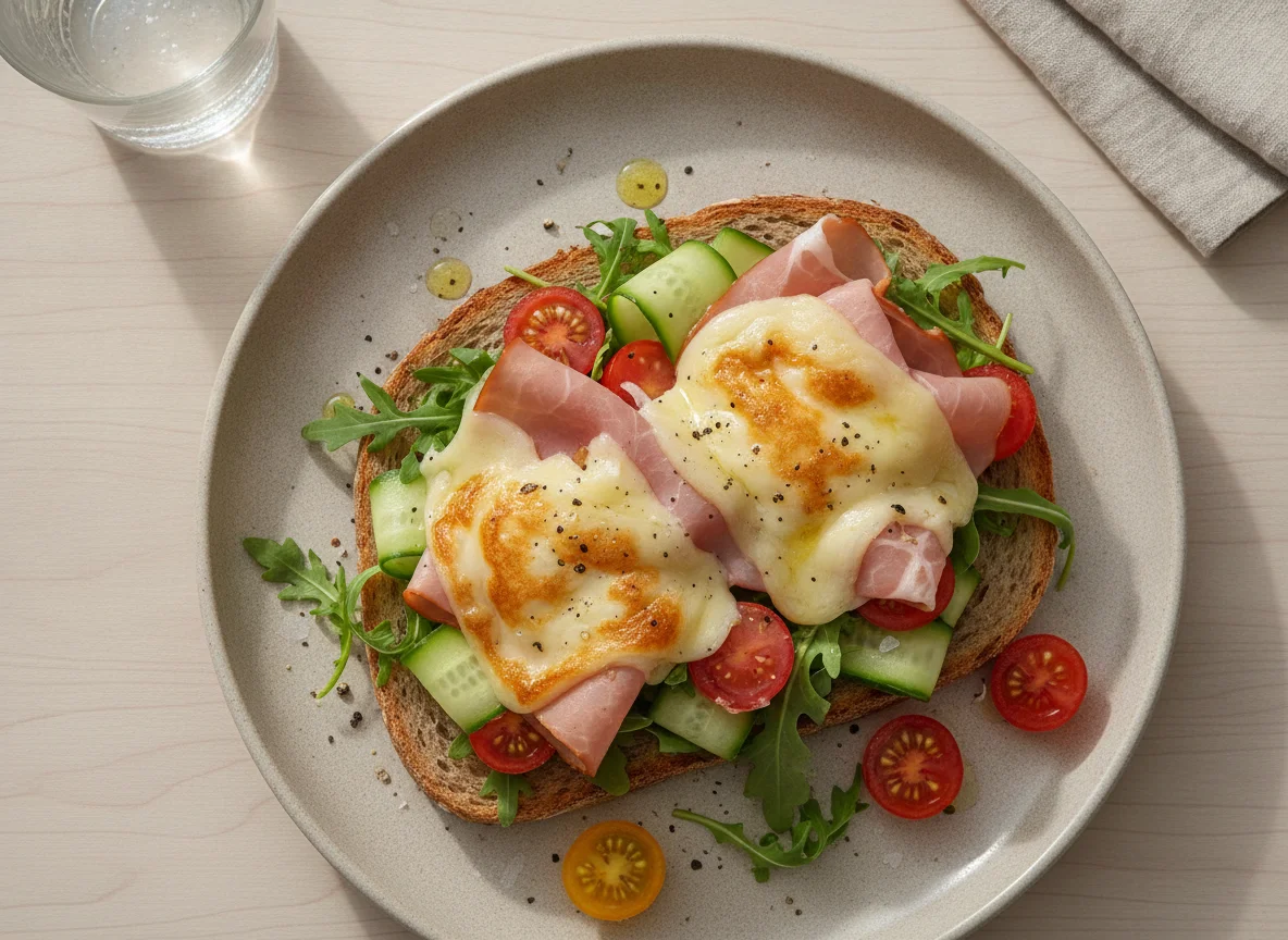 Open-faced Ham and Cheese Sandwich with Vegetables photo