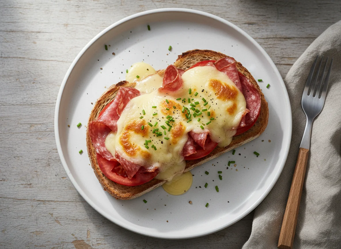 Open-faced Salami and Cheese Toast photo