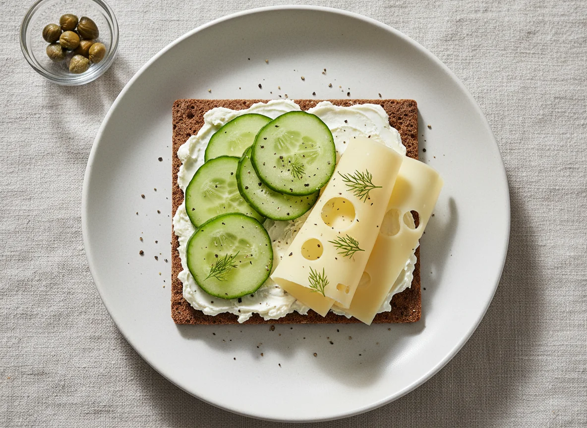 Open-faced sandwich with cheese photo