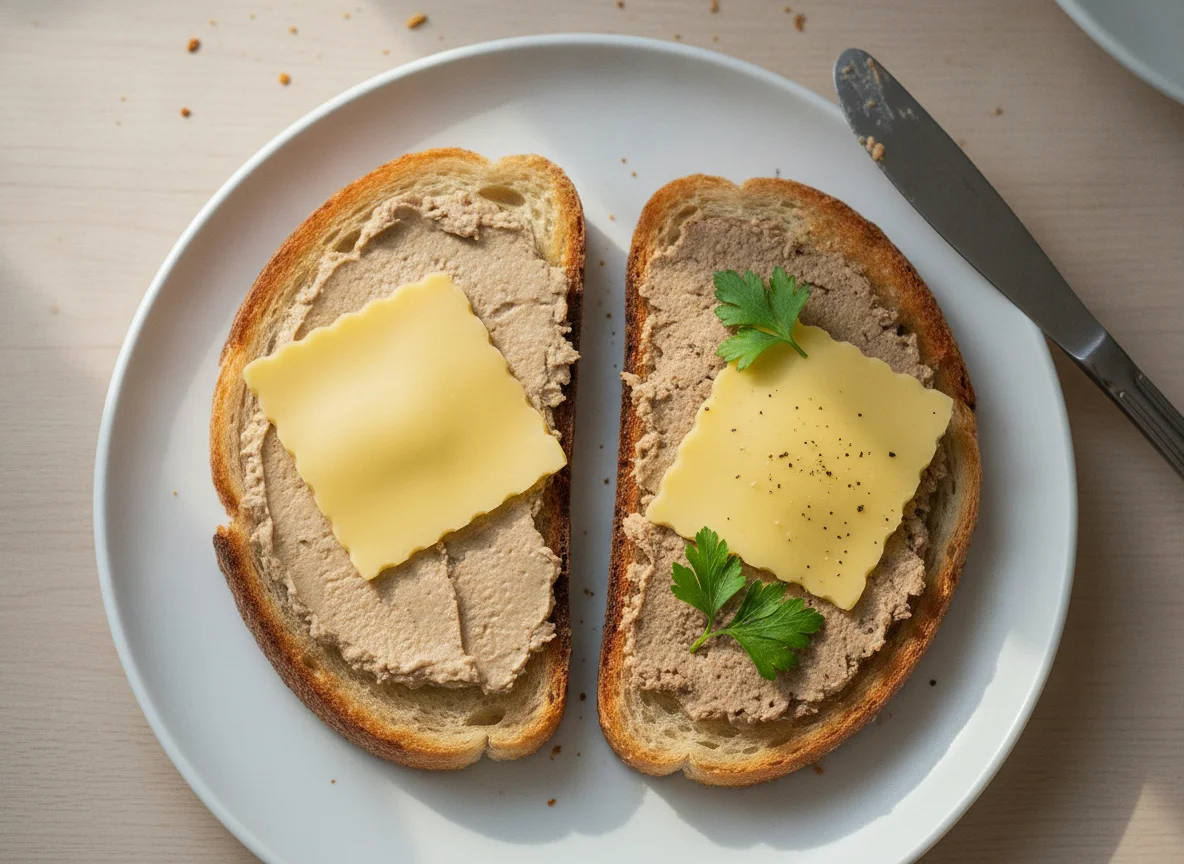Open-faced sandwiches with cheese and pate photo