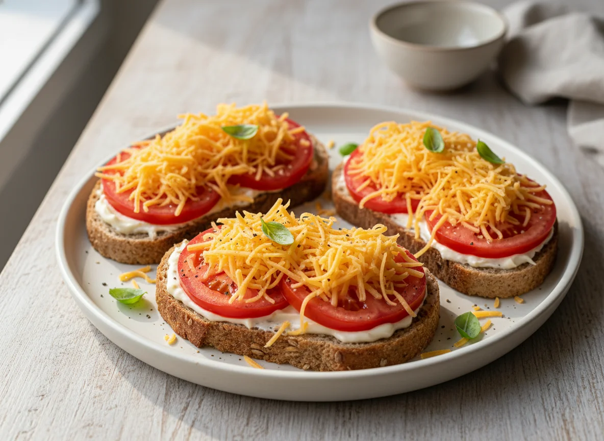 Open-faced Sandwiches with Cheese and Tomato photo