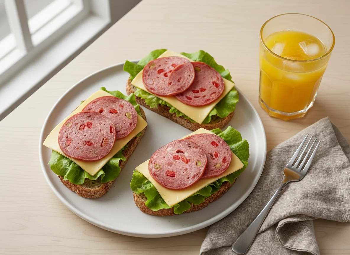 Open-faced sandwiches with juice photo