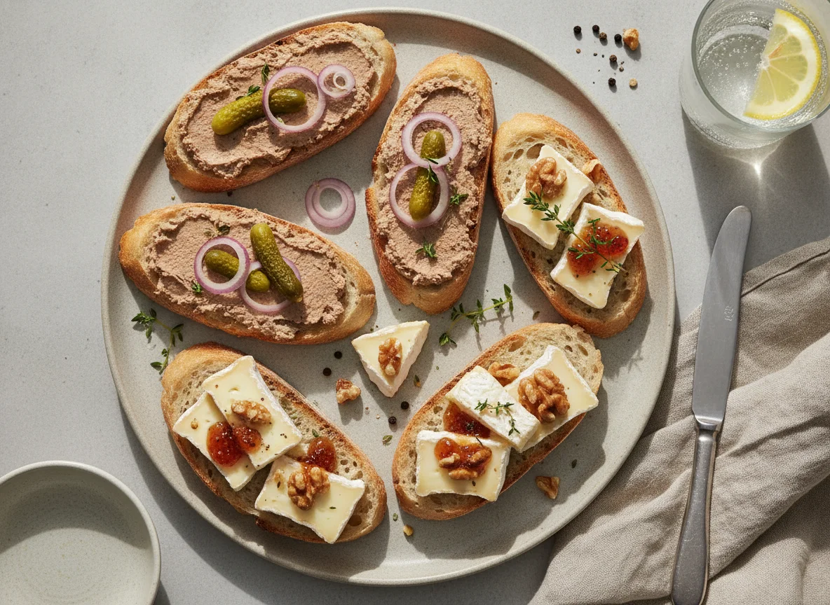 Open-faced sandwiches with pate and brie photo