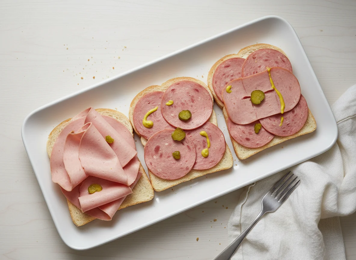 Open-faced sandwiches with processed meat photo
