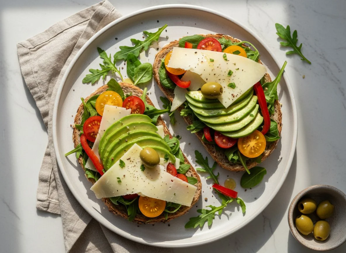 Open-faced sandwiches with salad photo