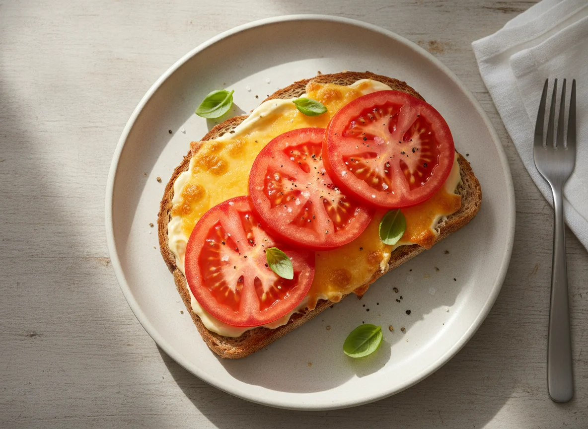 Open-faced Tomato and Cheddar Sandwich photo