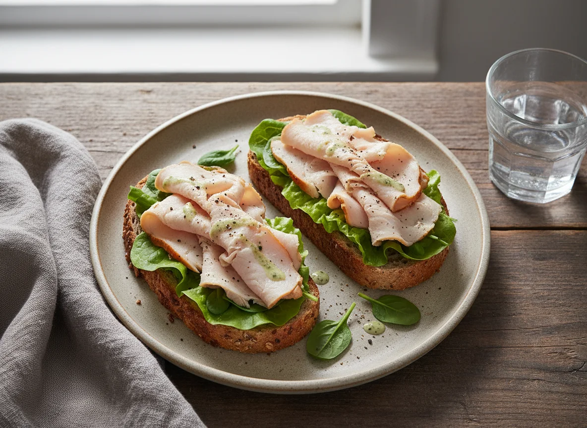 Open-faced turkey and lettuce sandwich photo