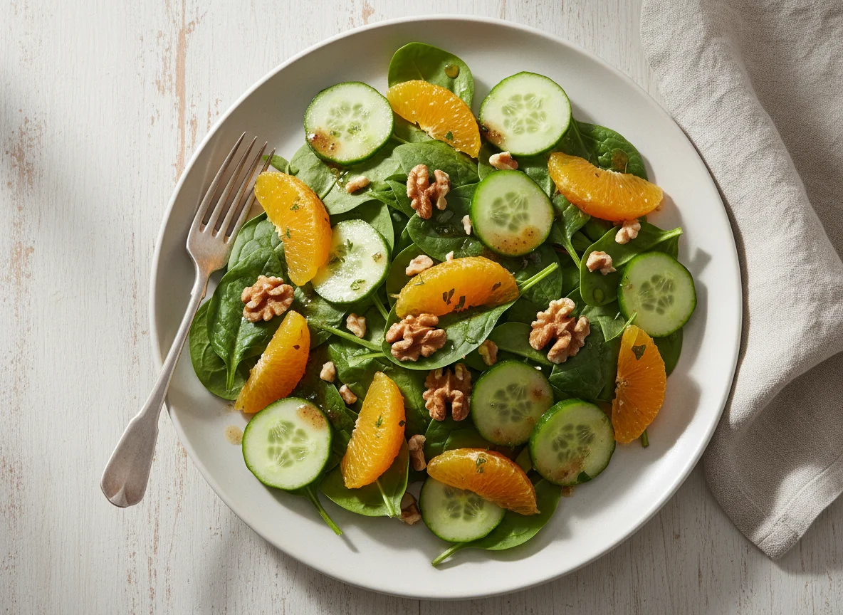 Orange, Cucumber, Walnut and Spinach Salad photo