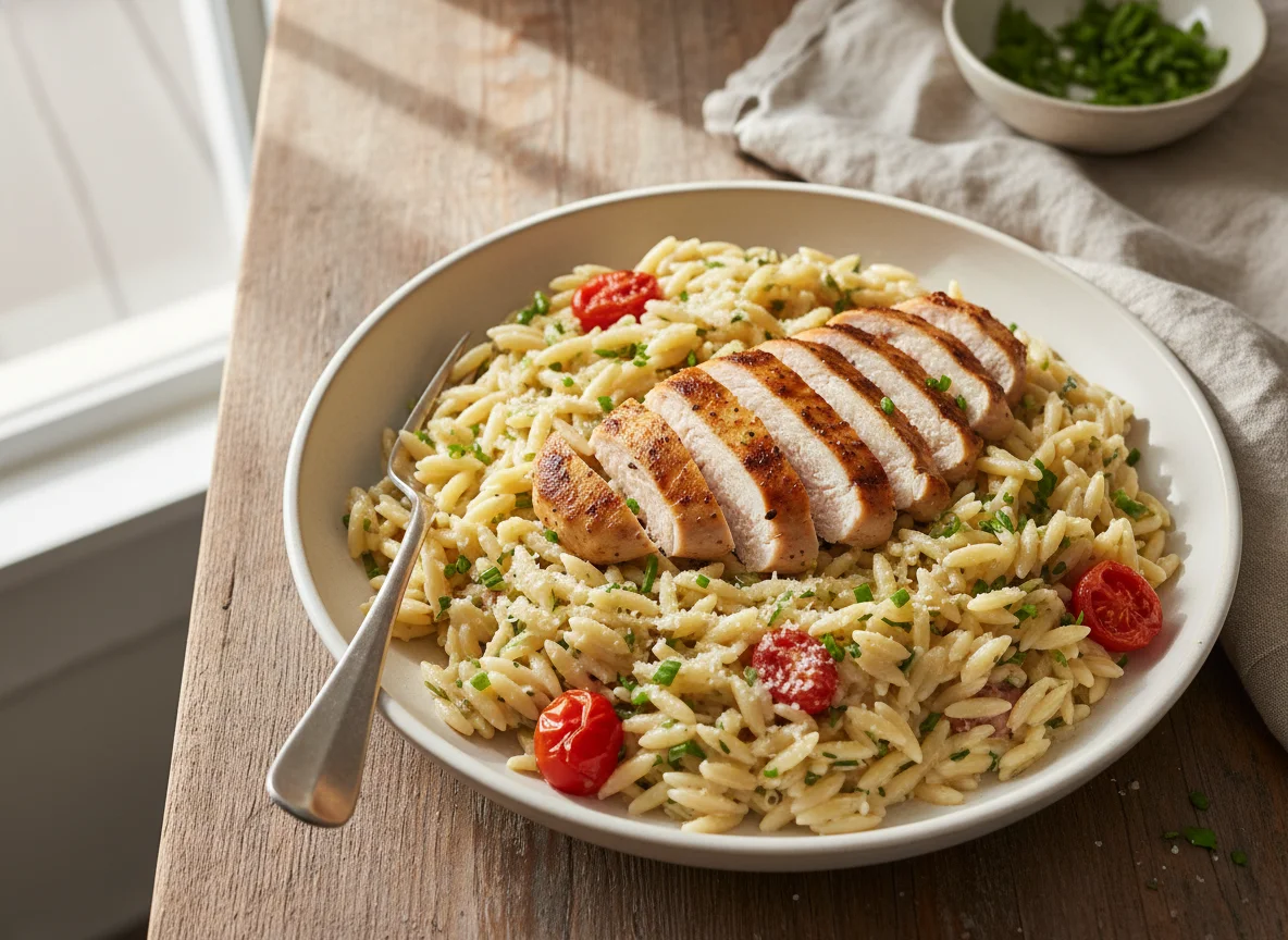 Orzo Pasta with Chicken and Cream Sauce photo