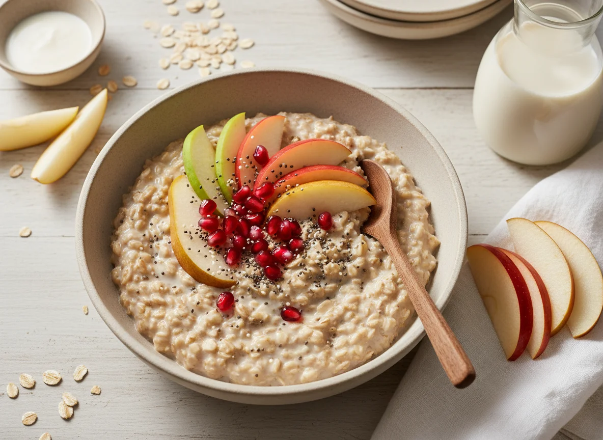 Overnight Oats with Apple, Pear, Pomegranate, and Chia Seeds photo