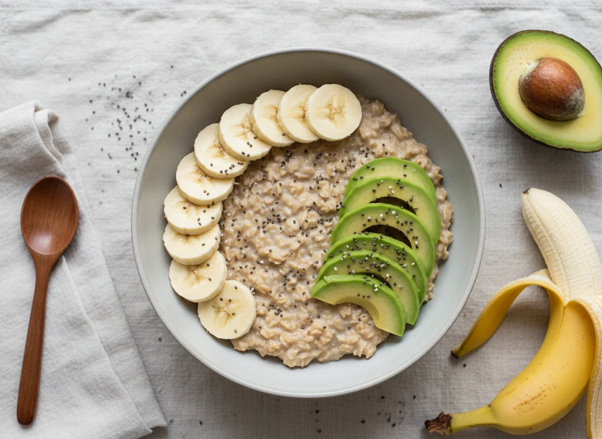 Overnight oats with banana and avocado photo