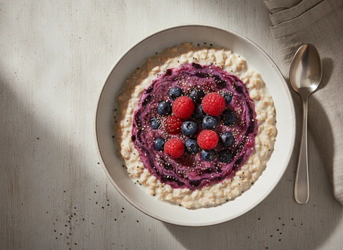 Overnight oats with berries photo