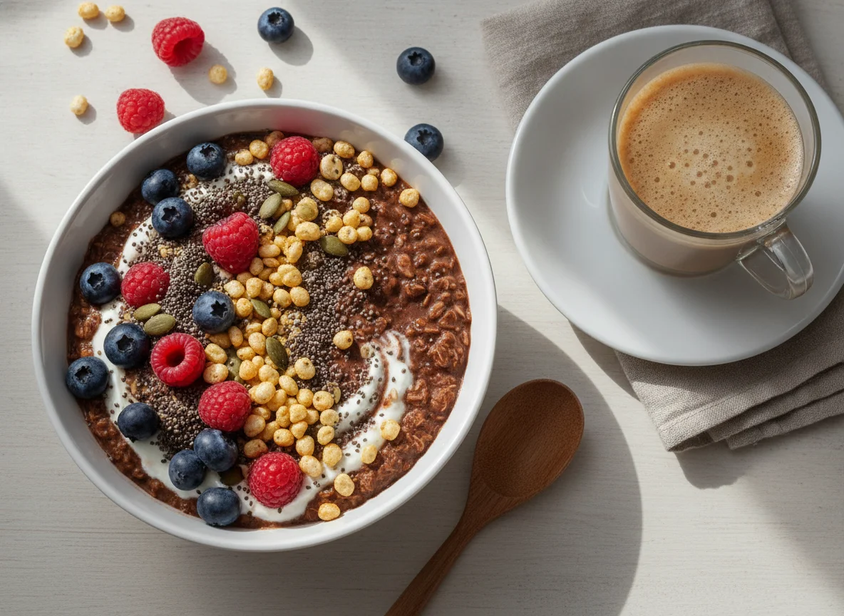 Overnight Oats with Berries and Coffee photo