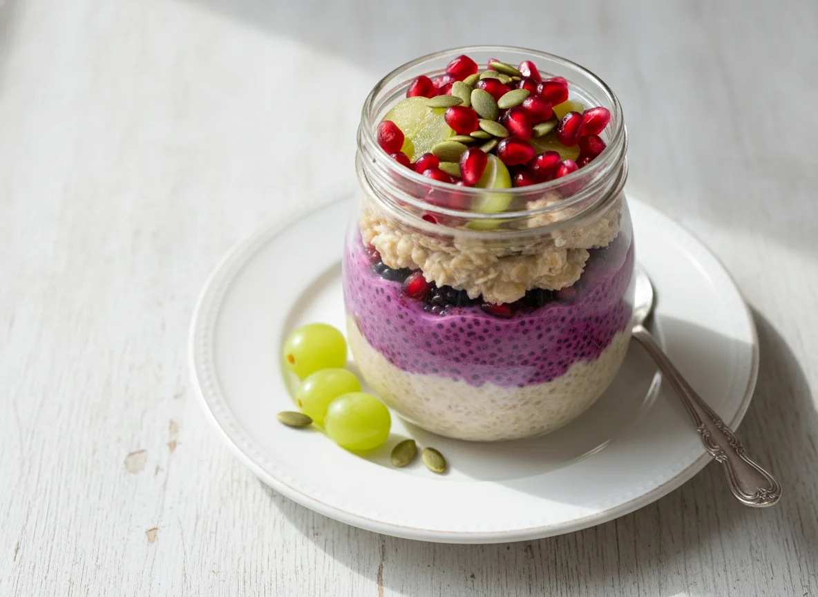 Overnight oats with chia pudding and fruit photo