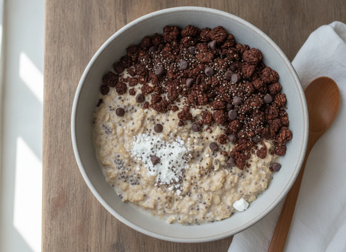 Overnight Oats with Chocolate Granola and Protein Powder photo