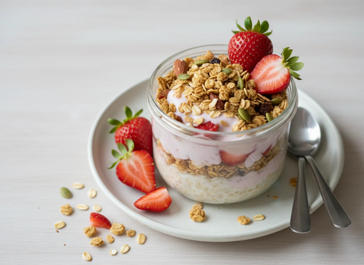 Overnight Oats with Strawberry Yogurt and Granola photo