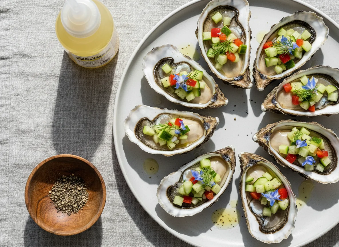 Oysters on the Half Shell with Cucumber Salad photo