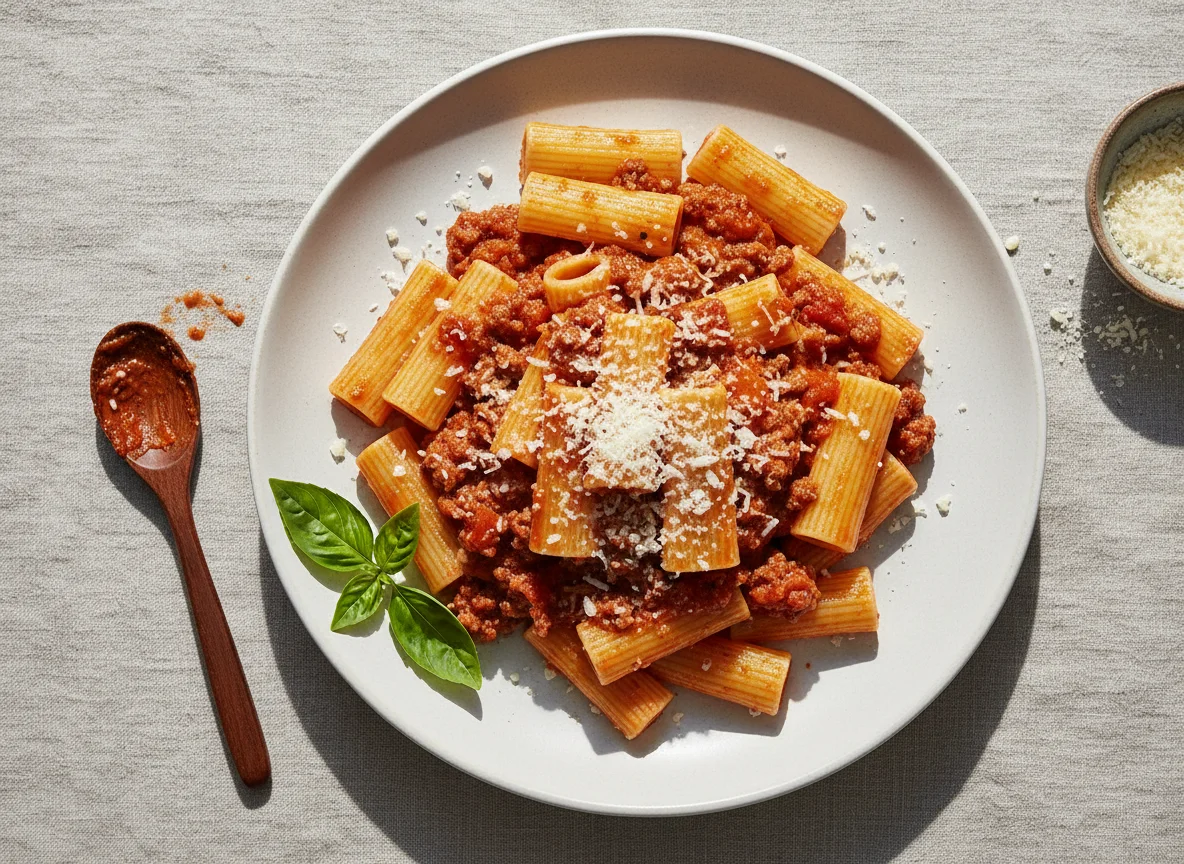 Paccheri with Meat Sauce and Parmesan photo