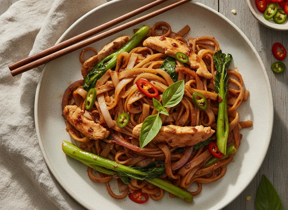 Pad Kee Mao (Drunken Noodles) with Chicken photo