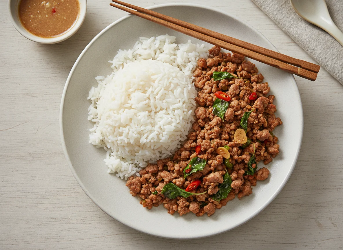 Pad Krapow Moo Sap with Rice photo