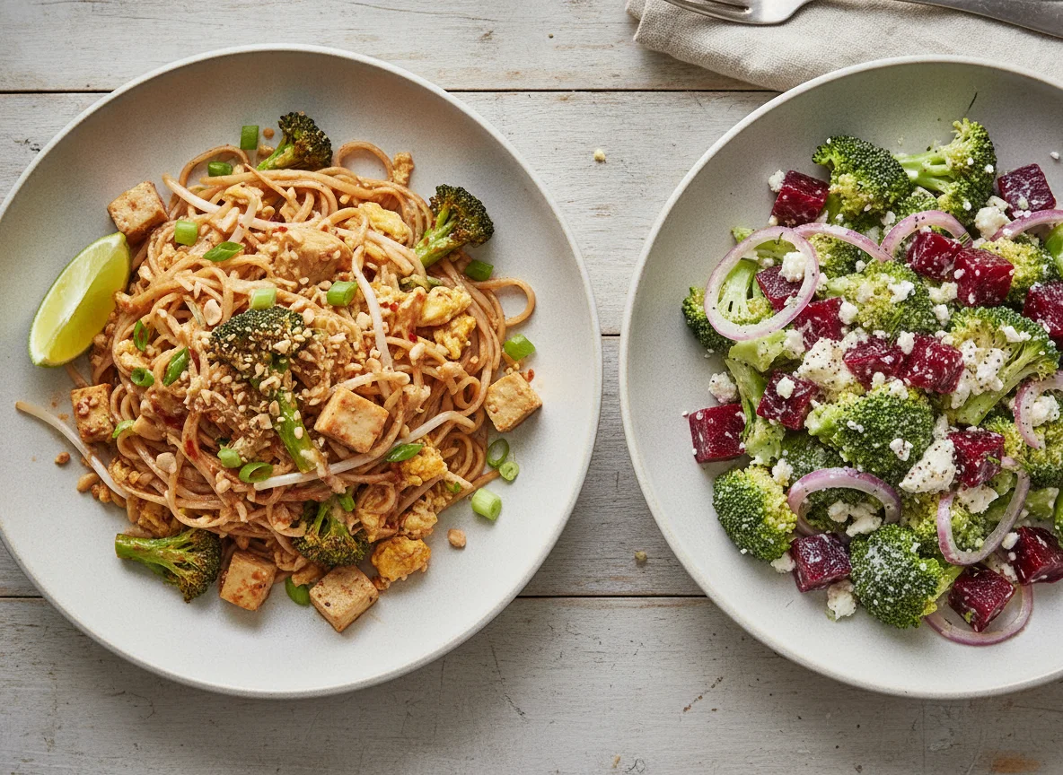 Pad Thai with Broccoli and Beet Salad photo
