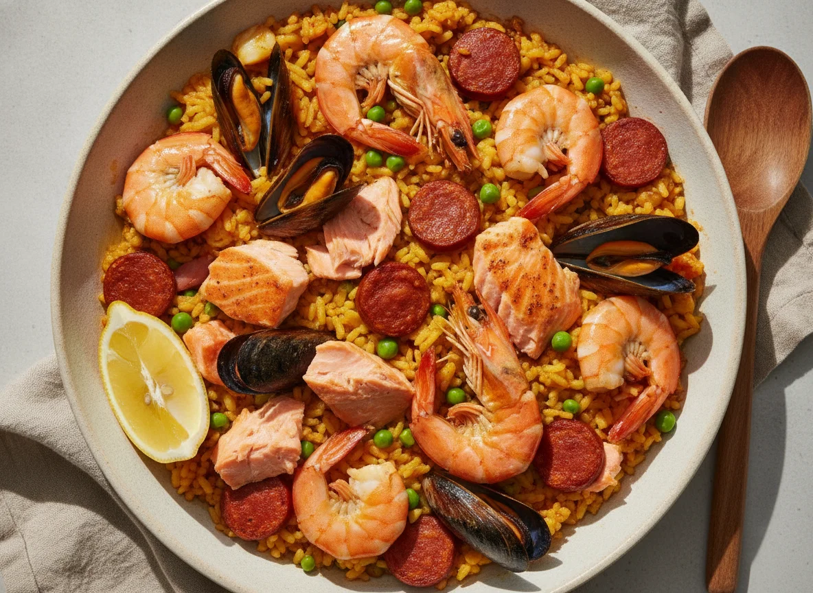 Paella with Seafood and Chorizo photo