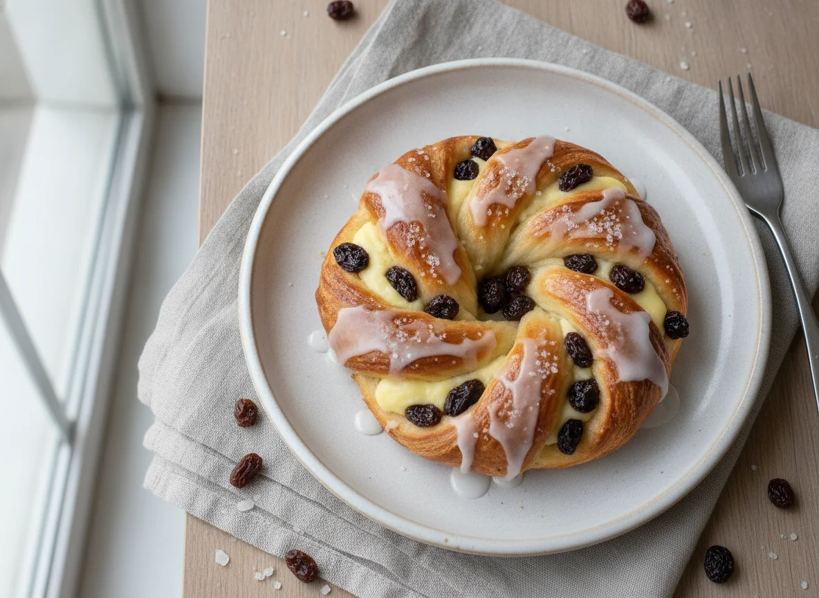 Pain aux raisins with icing photo