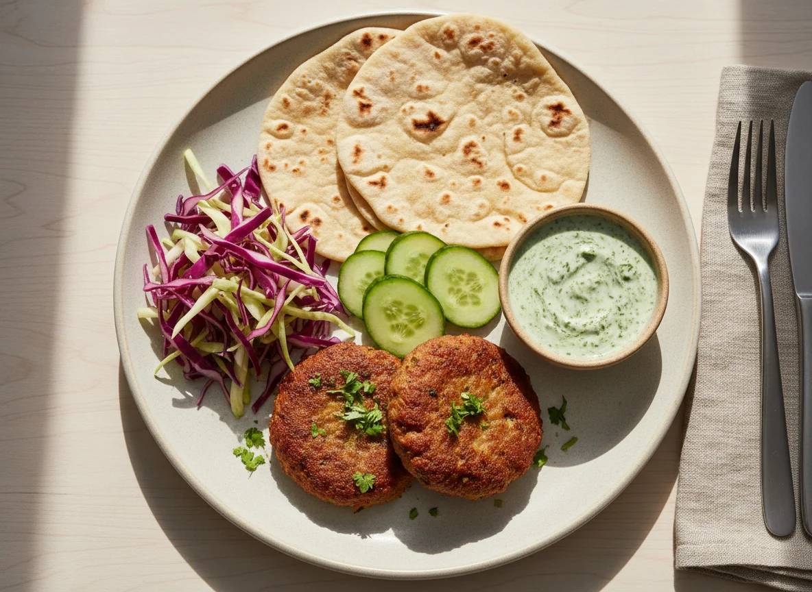 Pakistani Meal with Kebab and Roti photo