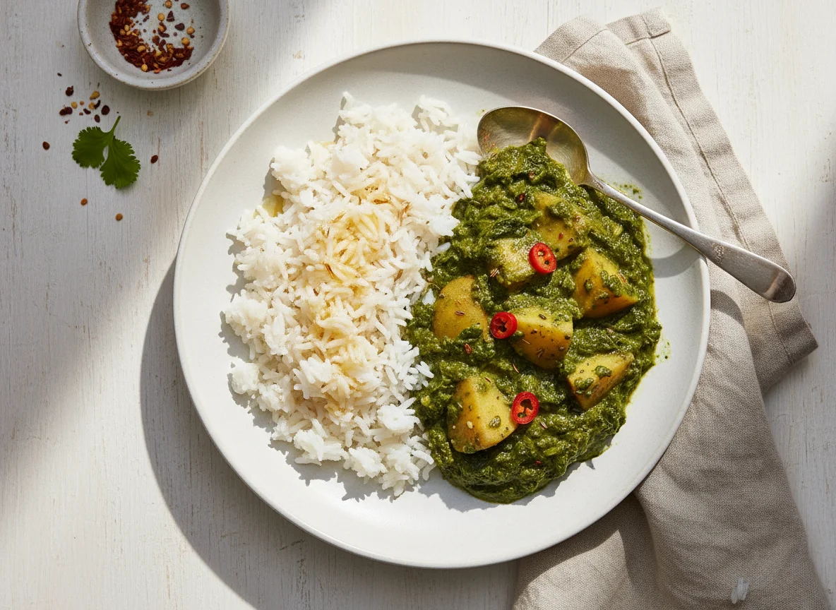Palak Aloo with Rice photo
