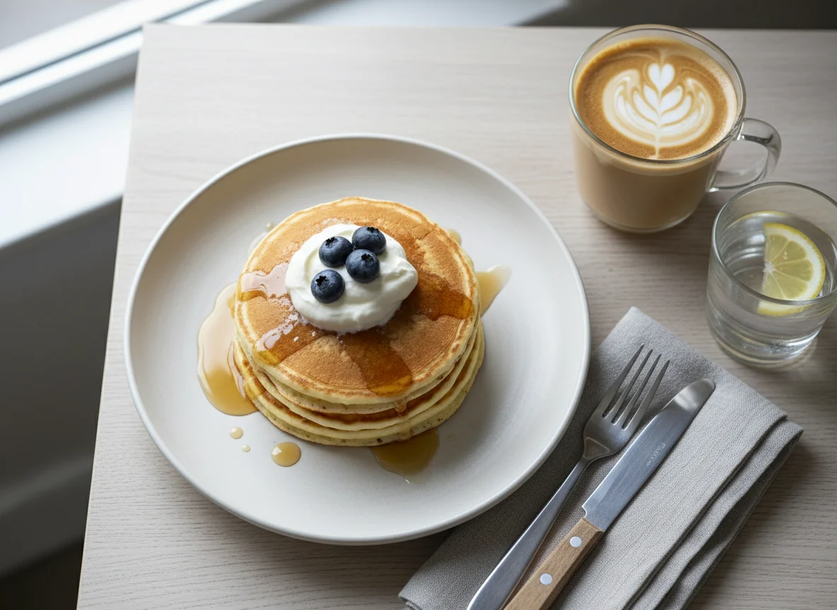 Pancake with Coffee and Water photo